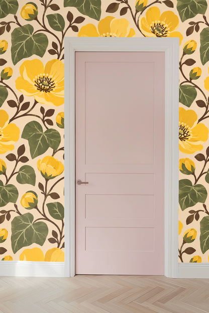 Vertical repeat detail of wallpaper pattern showing rhythm and scale