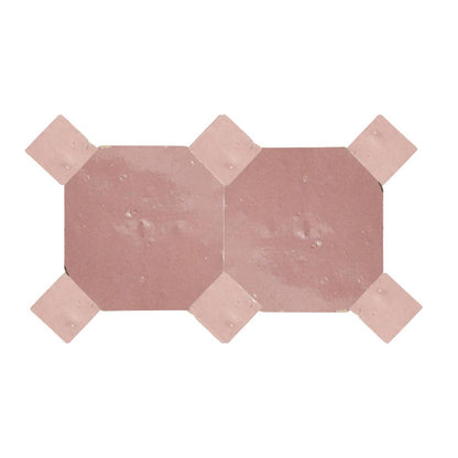 Handcrafted Pink Moroccan Zellige Tiles – Octagon & Bouchon Patterns by Moroccantastics