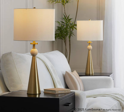 Cone Travertine 27" Table Lamp - Set of 2 in Gold Metal by LumiSource and Grandview Gallery — view 16