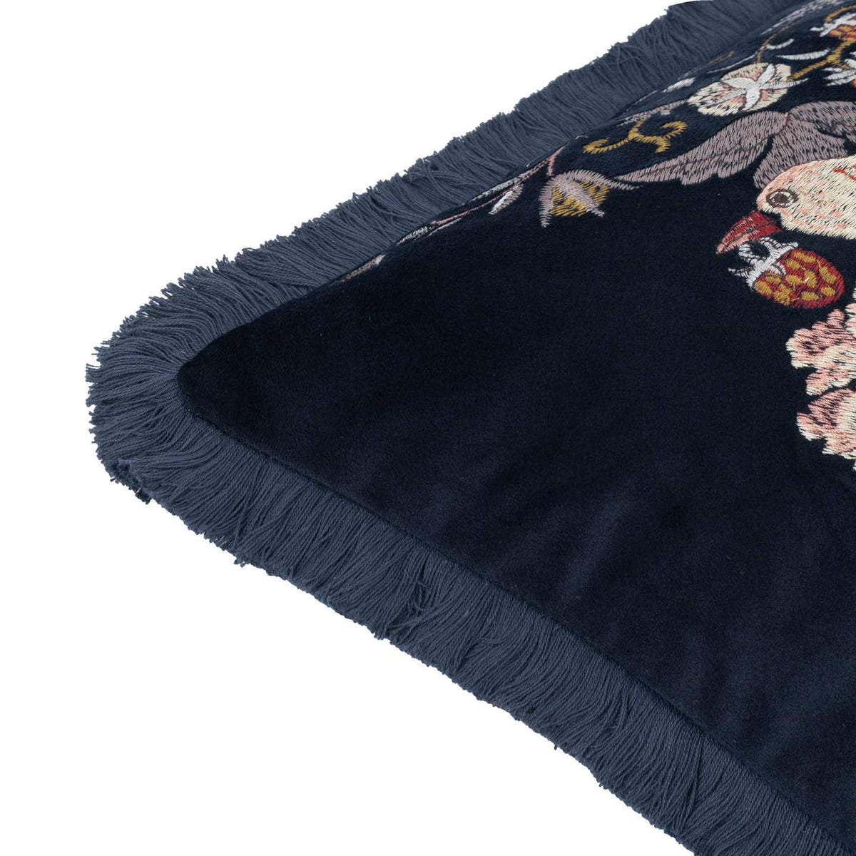Strawberry Thief Embroidered Velvet Cushion Indigo by Riva Home — view 6