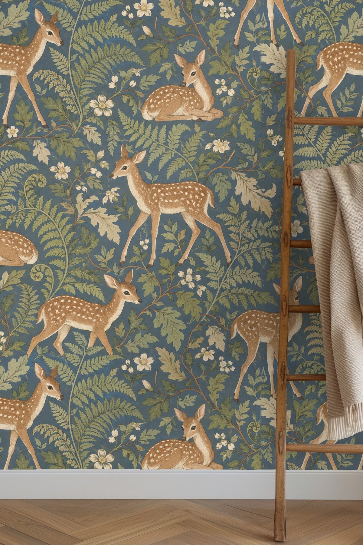 Ornate botanical wallpaper with soft earth tones