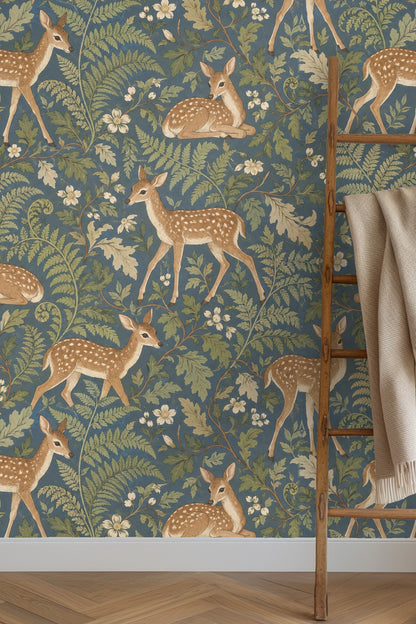 Ornate botanical wallpaper with soft earth tones