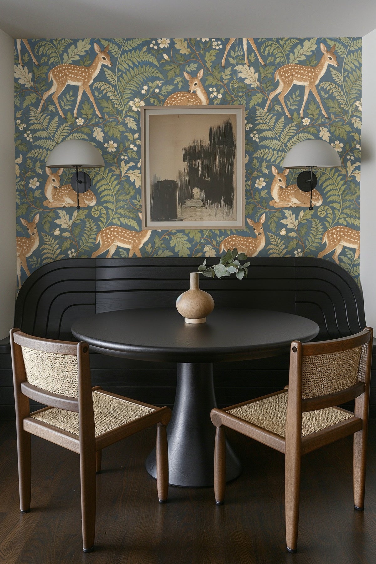 Pattern showing curled fern tips and greenery