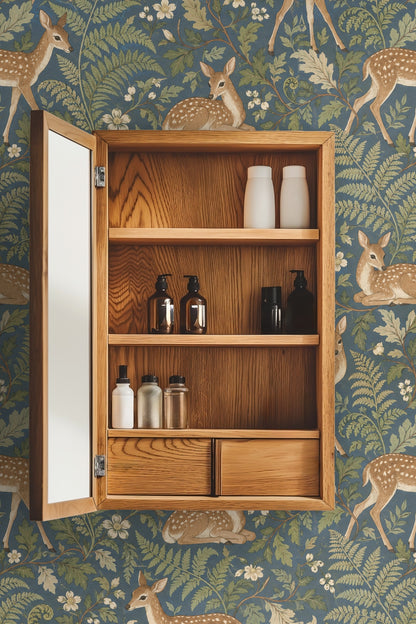 Rustic style wallpaper with woodland creatures and foliage