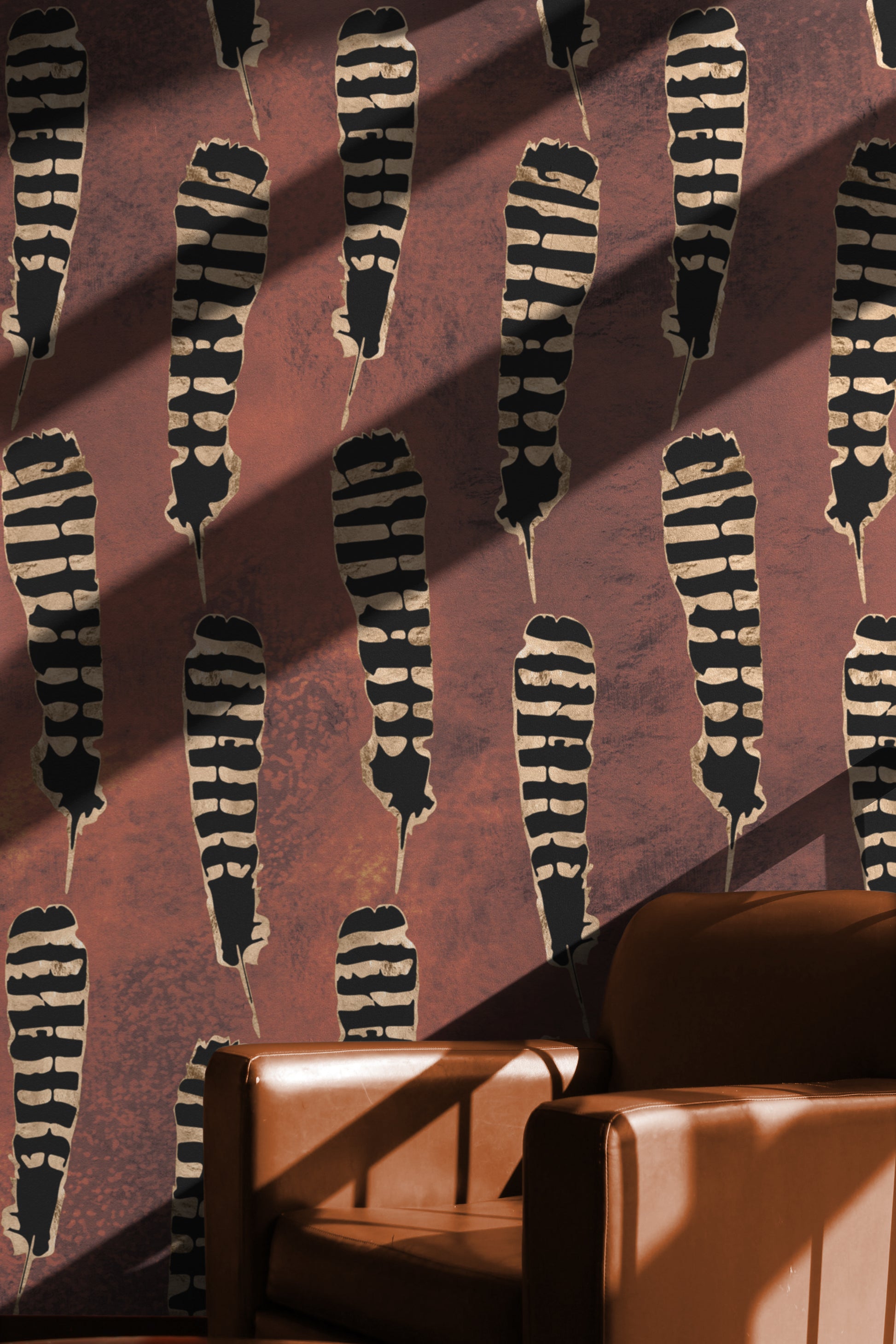 Bold Feather Harmony black cream feather pattern removable wallpaper