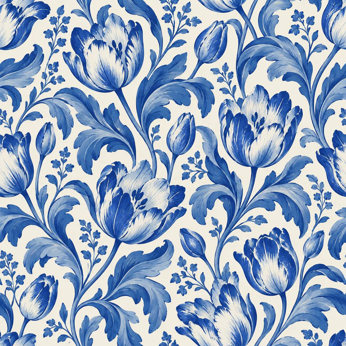 Blue tulip floral wallpaper elegantly brightening a neutral modern living space