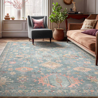 Delhi Vintage Medallion Diamond Pattern Rug – Easy Clean, Stylish Elegant Design