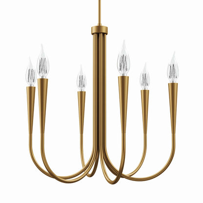 Lustre à 6 lumières en forme d'arc en laiton satiné