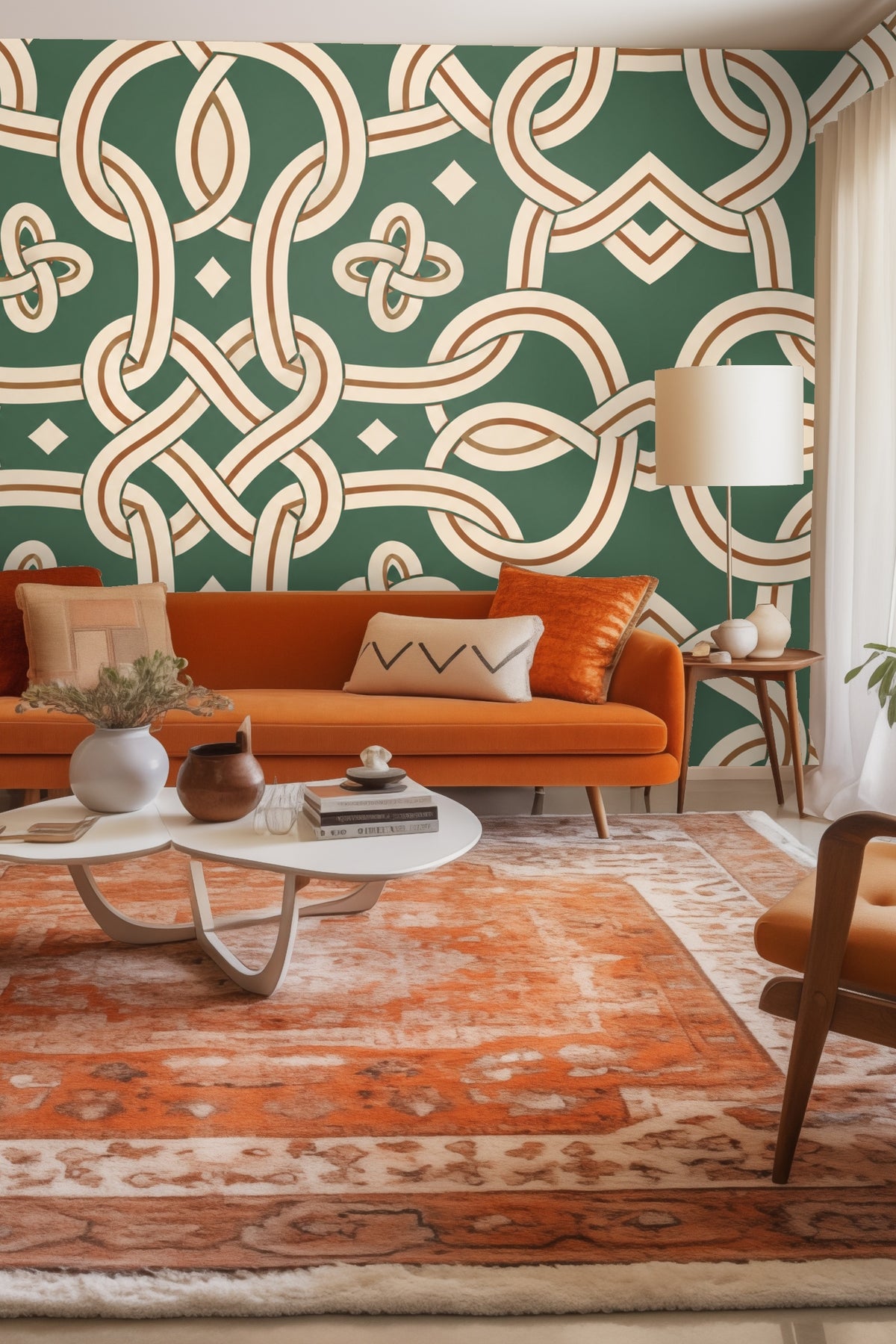 Detail of rope loops and diamond shapes in Jade Mooring Knotwork wallpaper