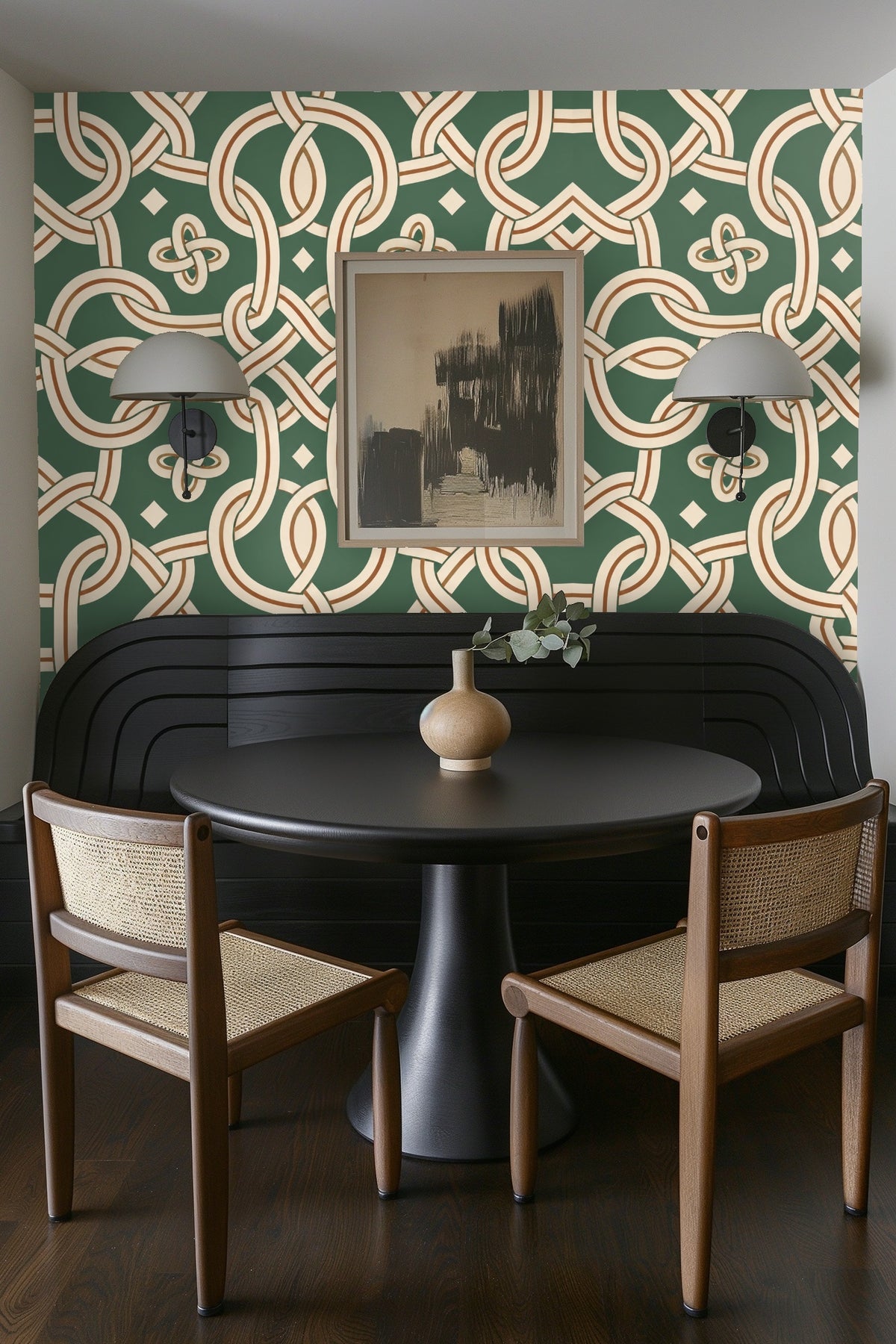 View of wallpaper in natural light highlighting rope shadowing and line work