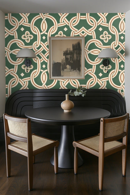 View of wallpaper in natural light highlighting rope shadowing and line work