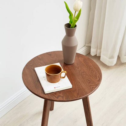 Mid-Century Round Wooden Side Table with Tapered Legs