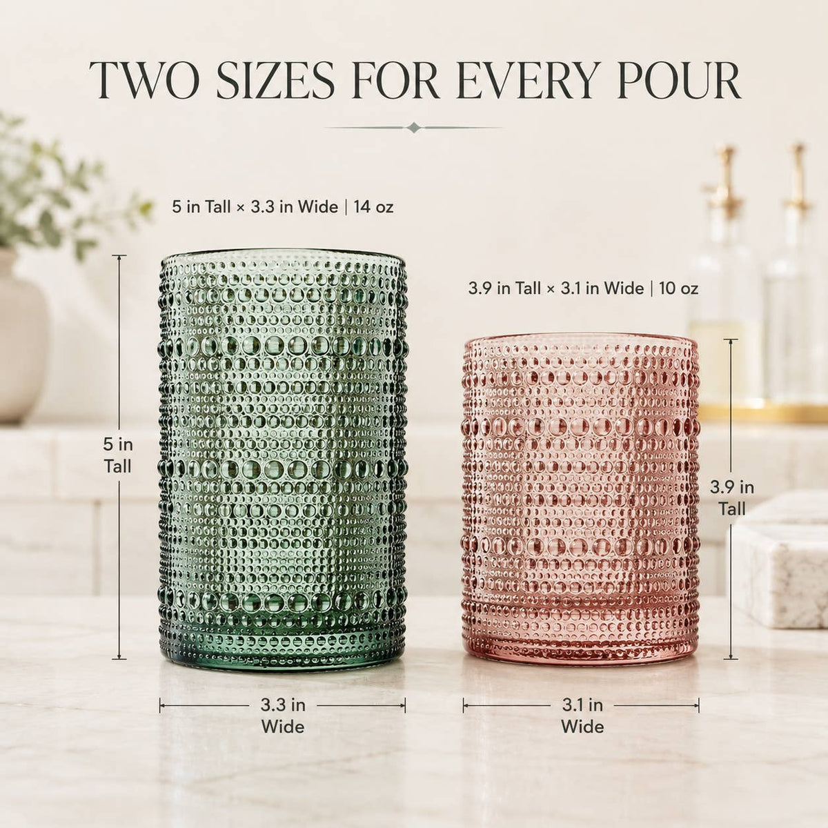 12 Hobnail Drinking Glasses Pastel Colored Beaded Set by The Wine Savant / Khen Glassware — view 9