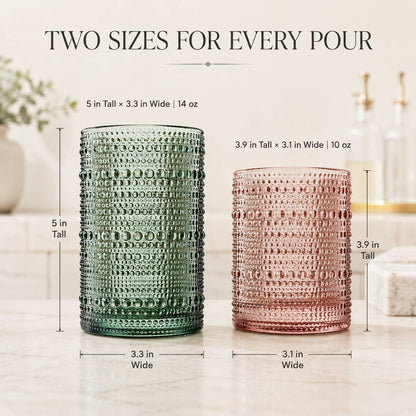 12 Hobnail Drinking Glasses Pastel Colored Beaded Set by The Wine Savant / Khen Glassware — view 9