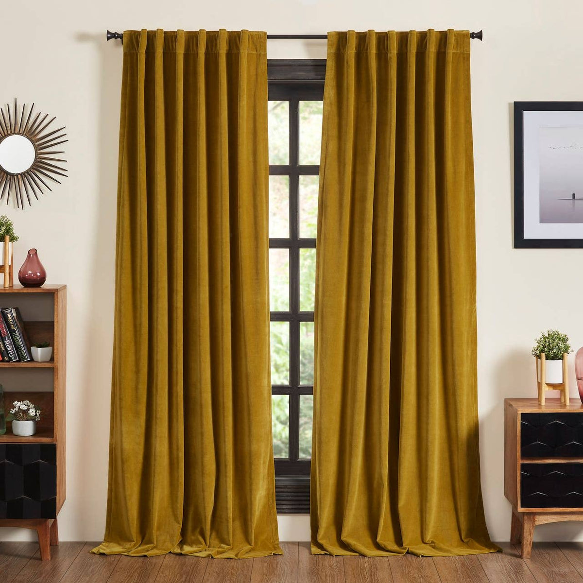 Stella Plush Cotton Velvet Curtain, Lined, Chartreuse Green by ELLORA CASA by India's Heritage
