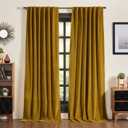 Stella Plush Cotton Velvet Curtain, Lined, Chartreuse Green by ELLORA CASA by India's Heritage
