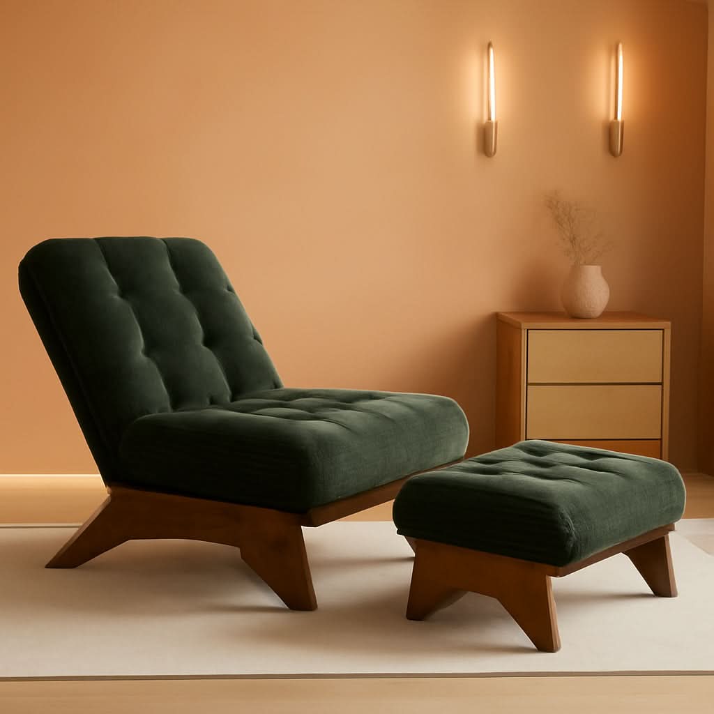 Green Adjustable Backrest Accent Chair with Ottoman by ShipItFurniture