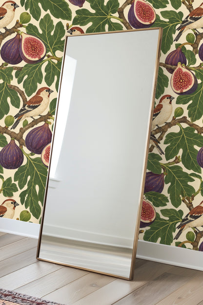 Fig Finch Grove wallpaper shown in an interior setting