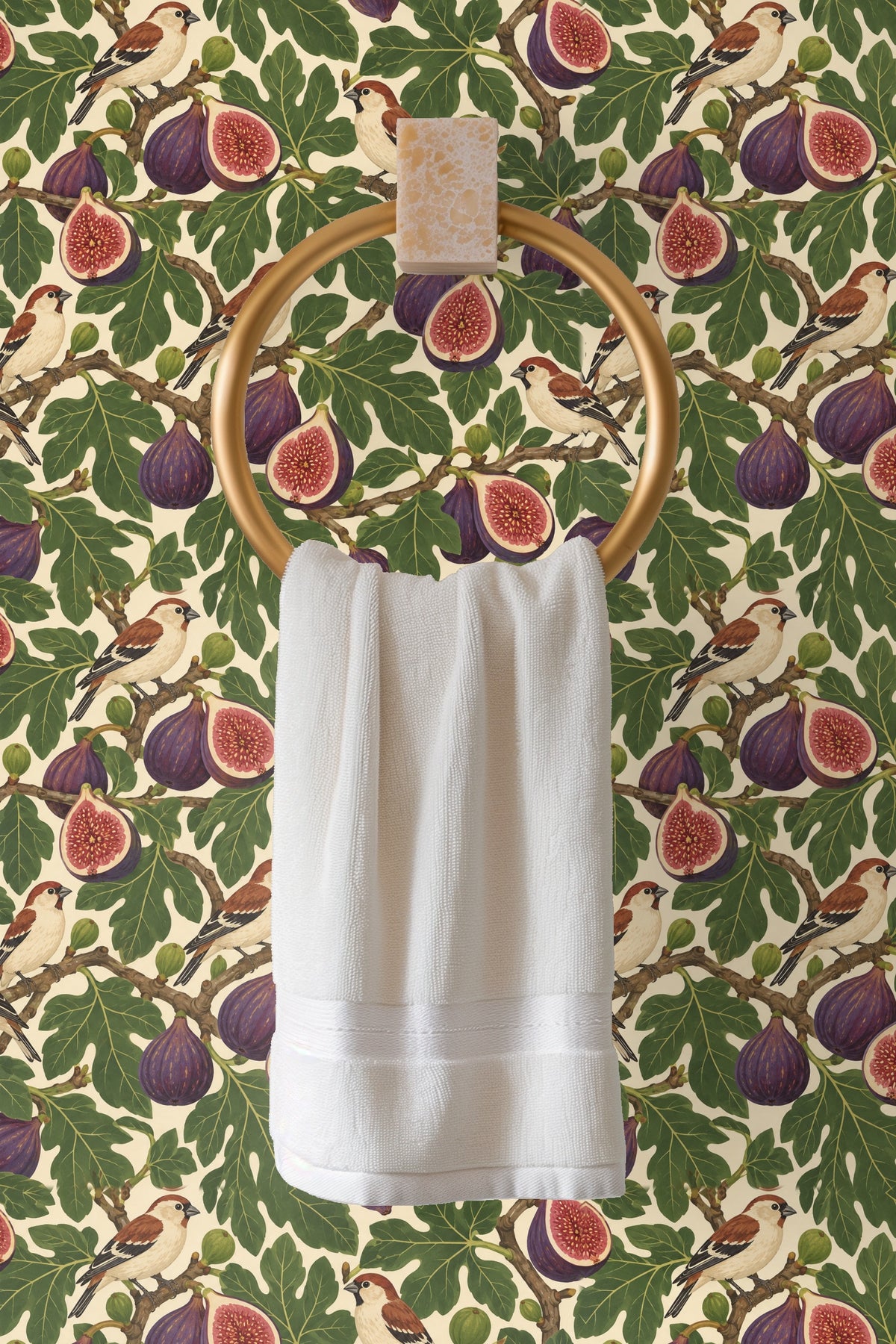 Fig Finch Grove wallpaper shown in an interior setting