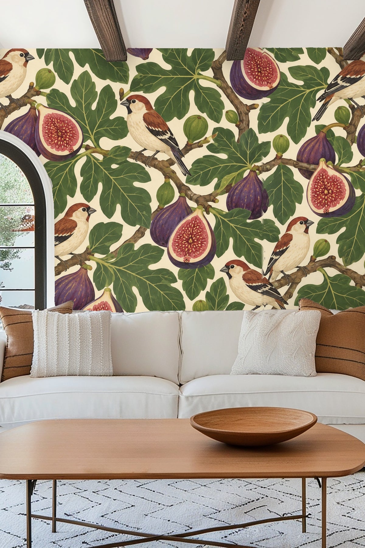 Fig Finch Grove wallpaper shown in an interior setting