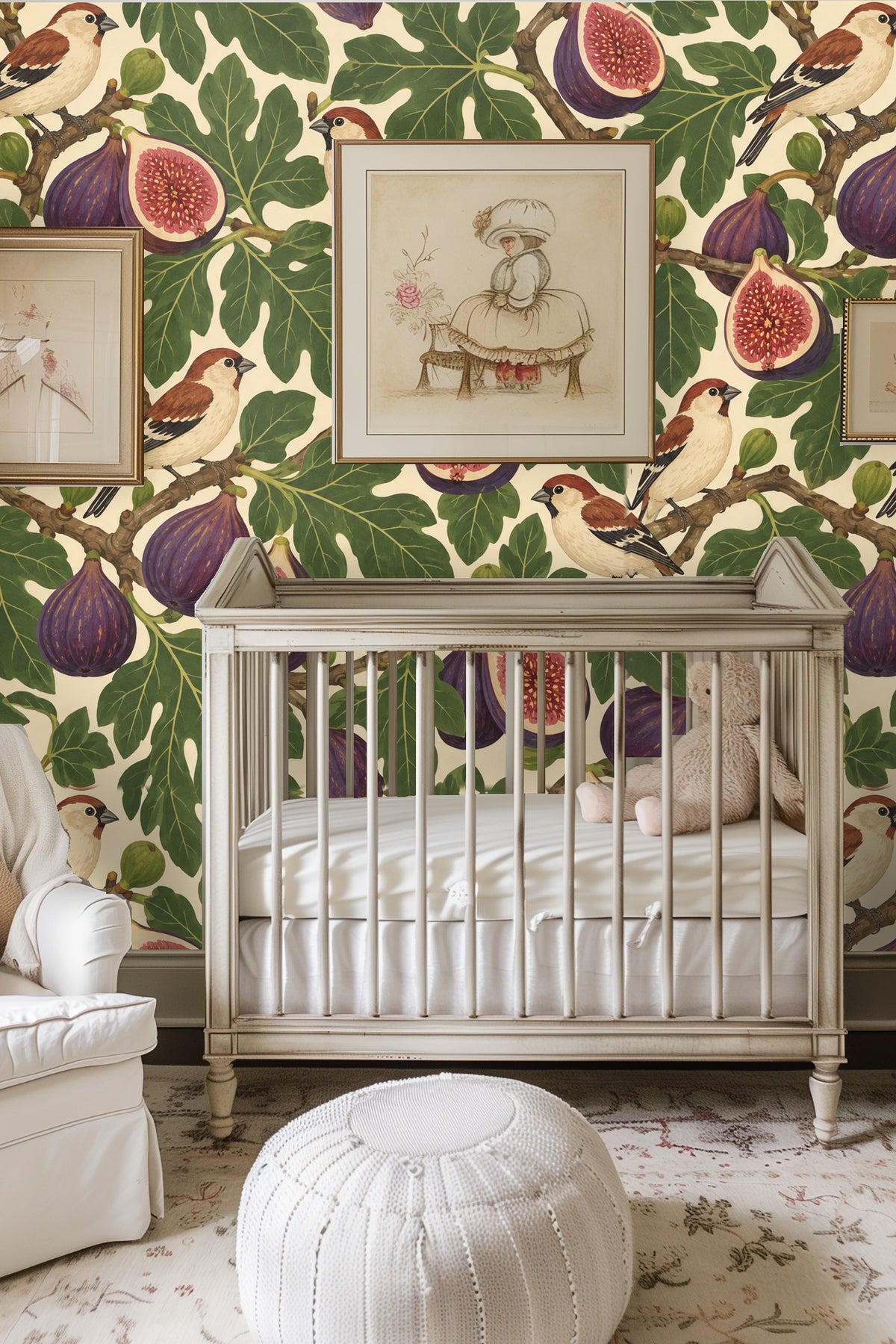 Fig Finch Grove wallpaper shown in an interior setting