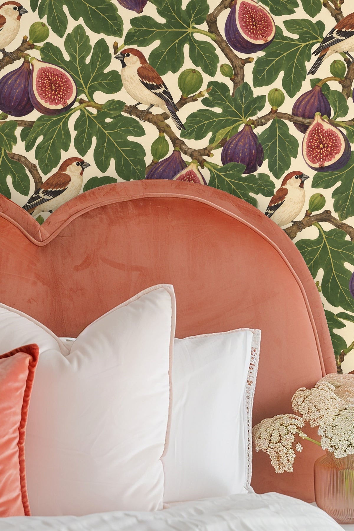 Fig Finch Grove wallpaper shown in an interior setting