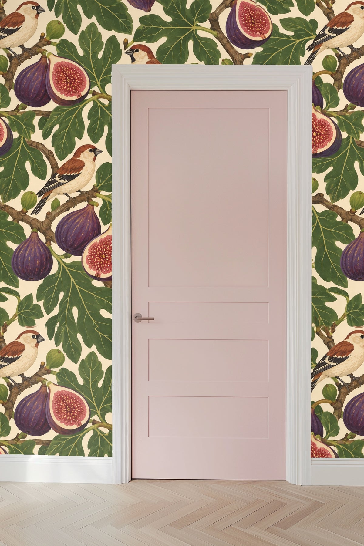 Fig Finch Grove wallpaper shown in an interior setting