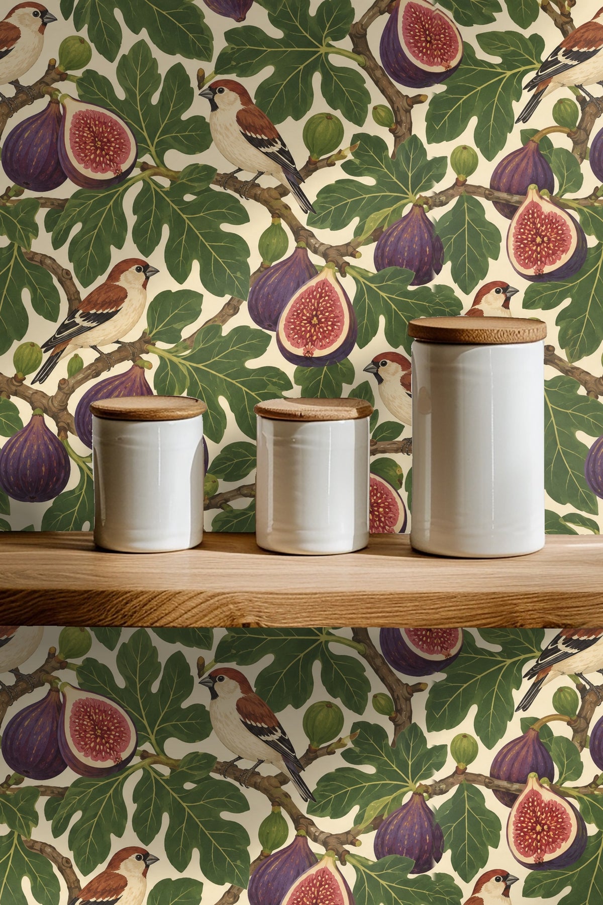 Fig Finch Grove wallpaper shown in an interior setting