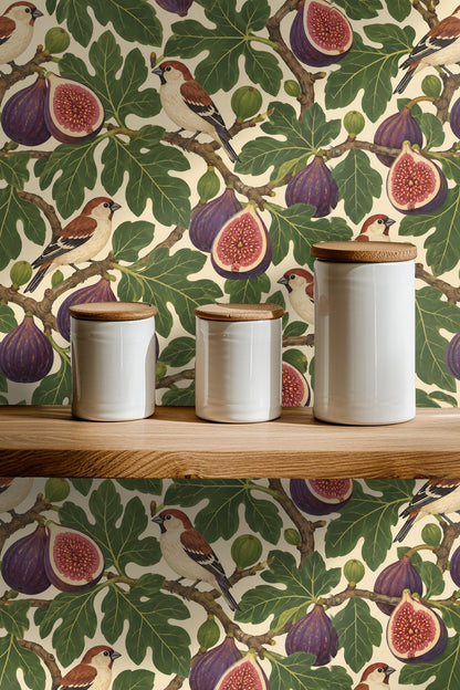 Fig Finch Grove wallpaper shown in an interior setting