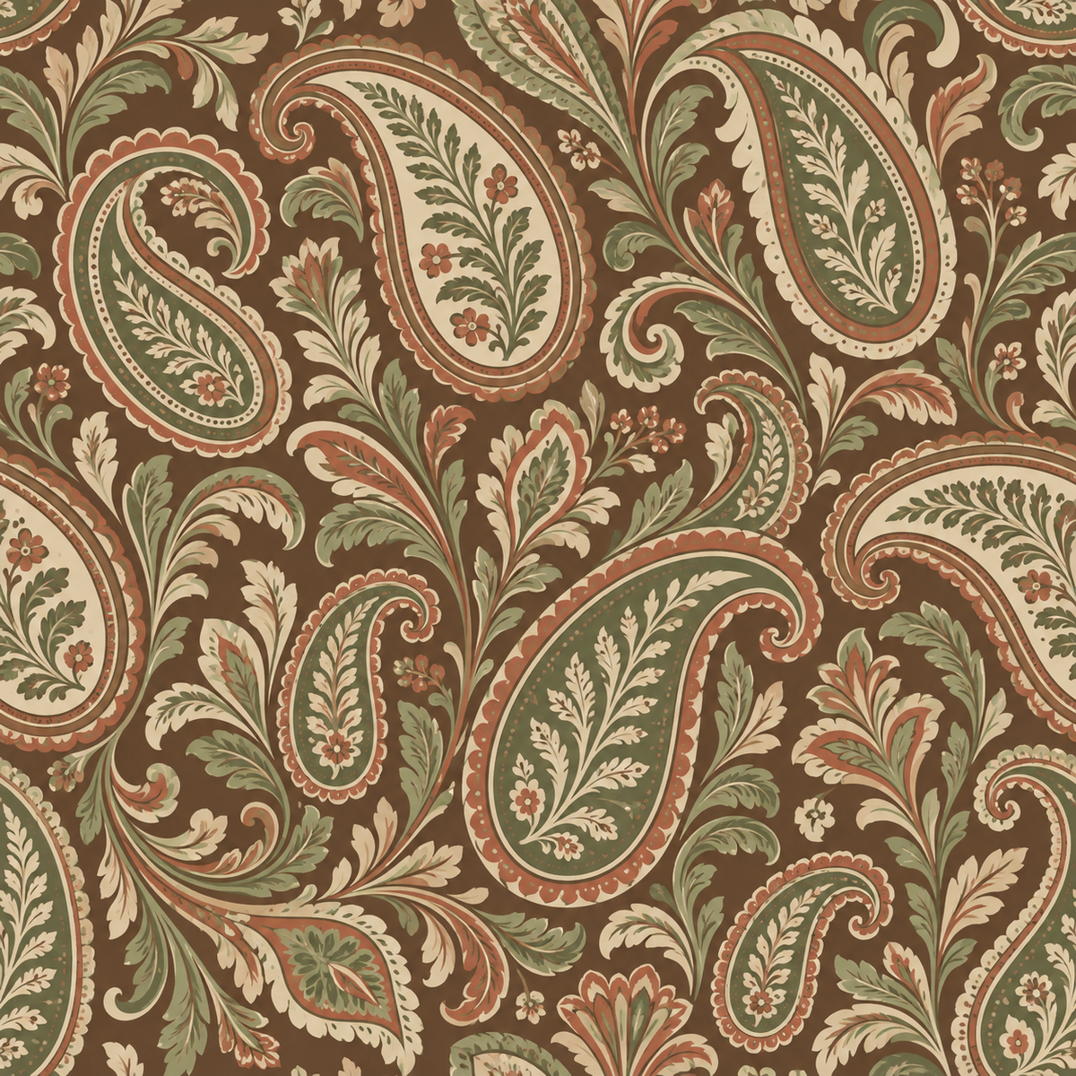 Earth Toned Paisley Scrolls wallpaper shown in an interior setting