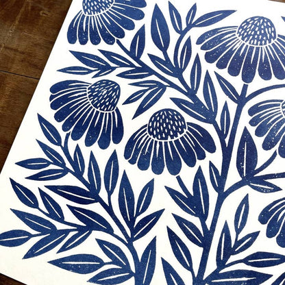Garden Series: Navy Echinacea Risograph Art Print
