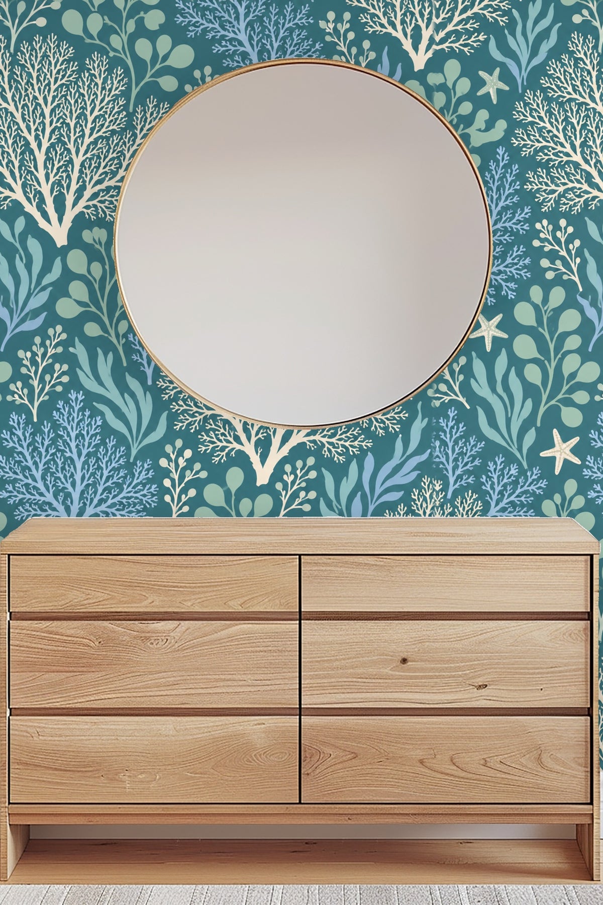 Pattern repeat showing overlapping coral and seaweed shapes
