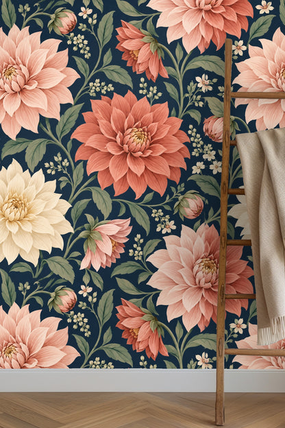 Artful floral wallpaper swatch showcasing botanical motifs and colors.