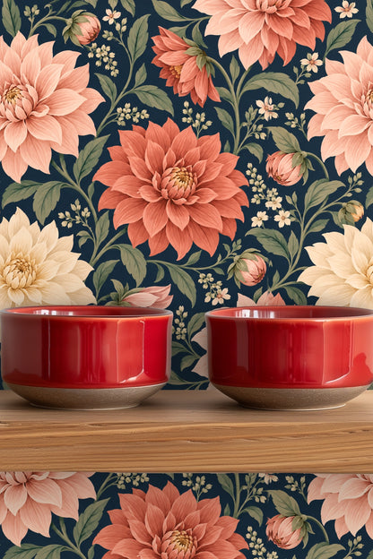 Wall detail showing flower and leaf texture in hand-painted style.