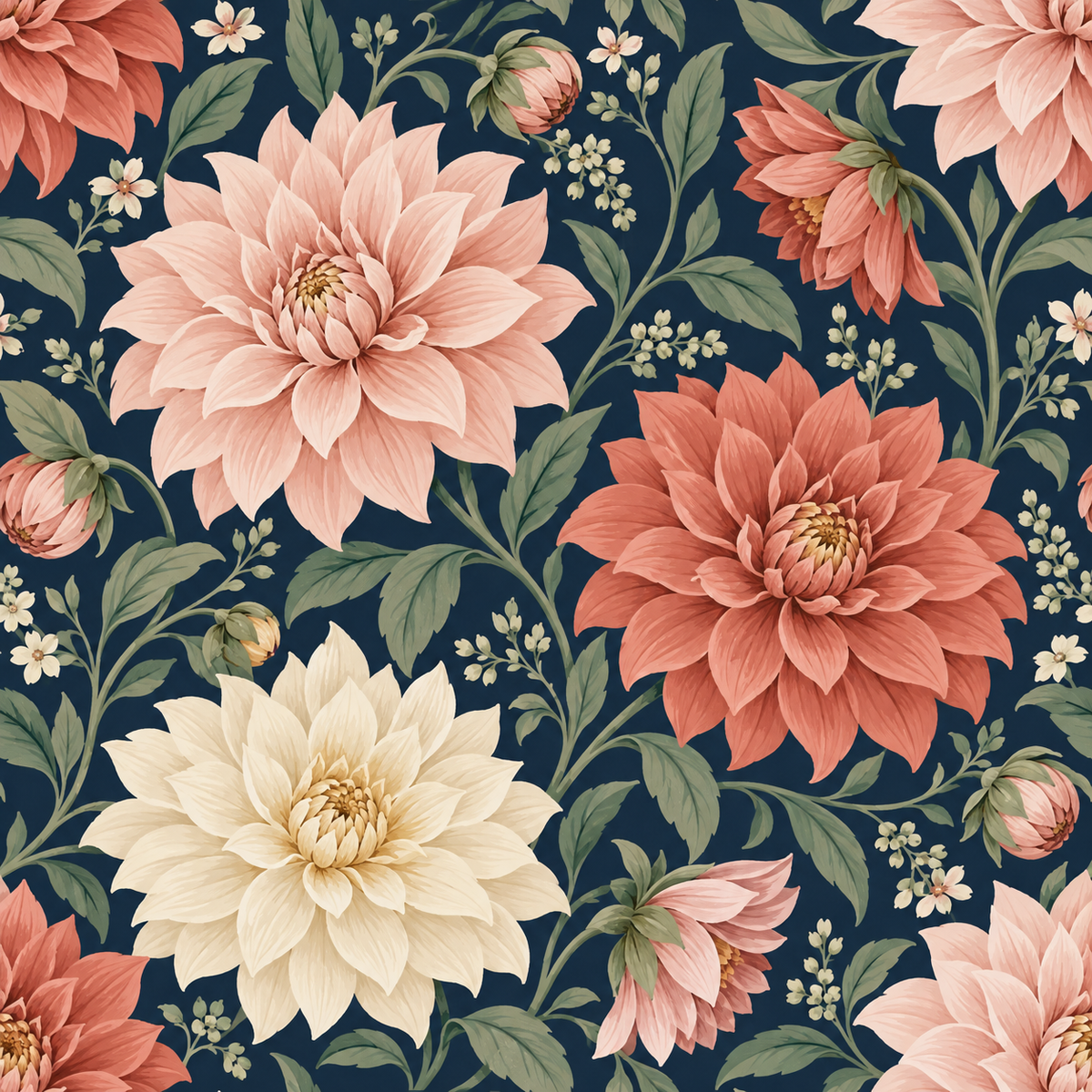 Pattern close-up highlighting brushwork and rich color depth on wallpaper.