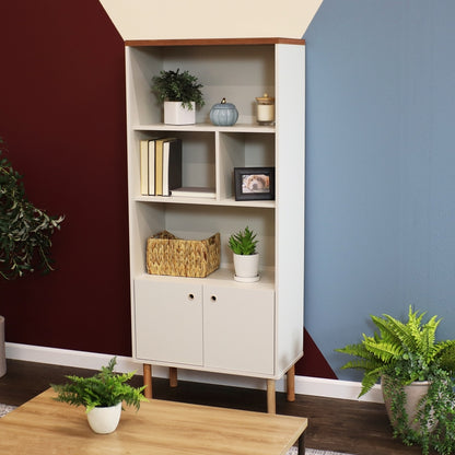 Mid-Century Modern 5-Shelf Bookshelf with Storage Cabinet