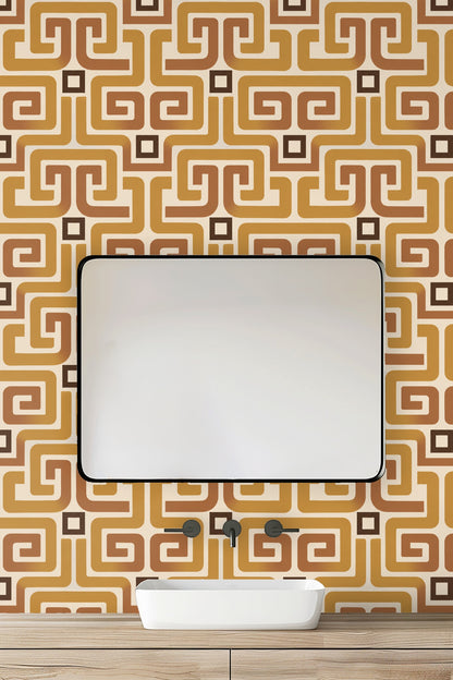 Elegant midcentury-inspired wall detail in golden ochre tones