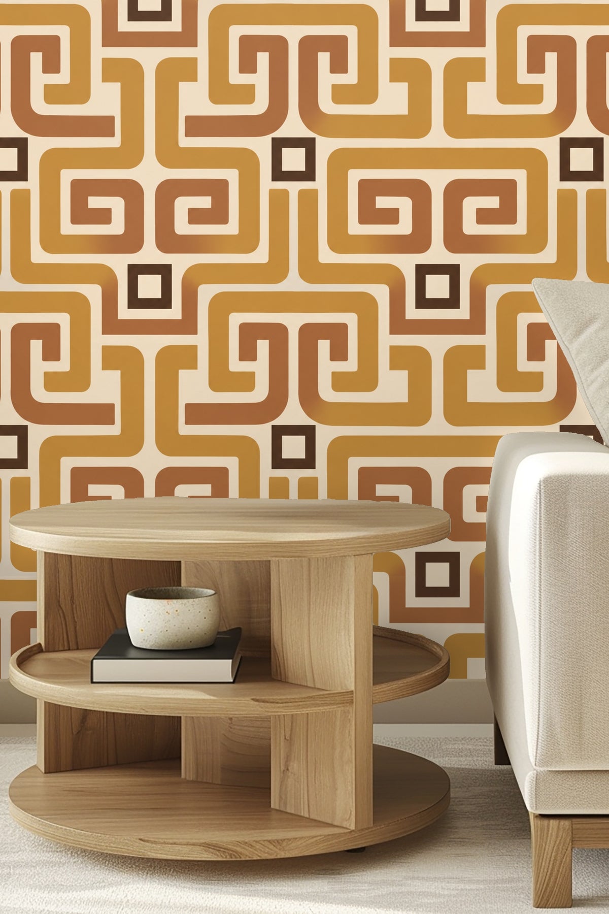 Ochre Meander wallpaper original artwork pattern closeup