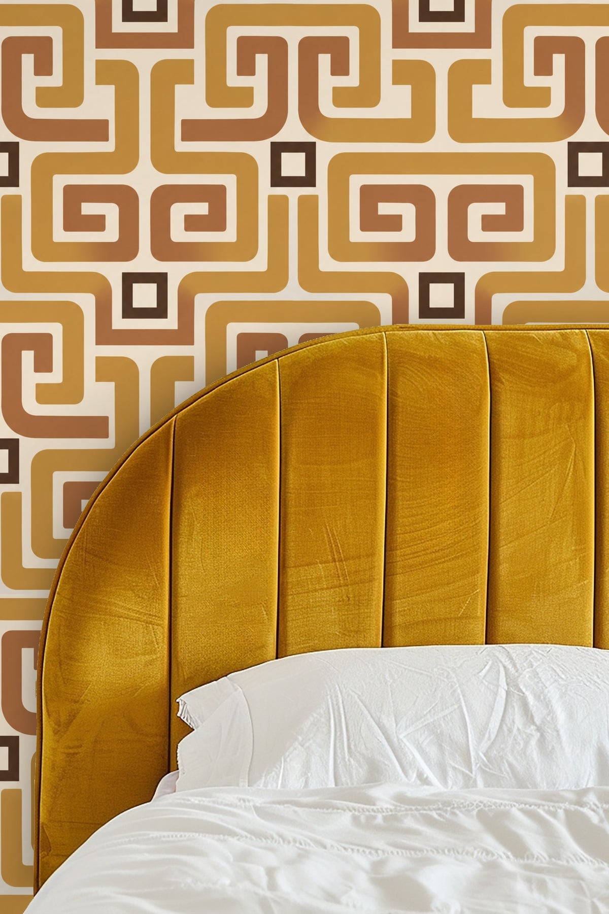 Muted off-white background enhancing warm ochre geometric pattern
