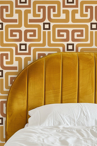 Muted off-white background enhancing warm ochre geometric pattern