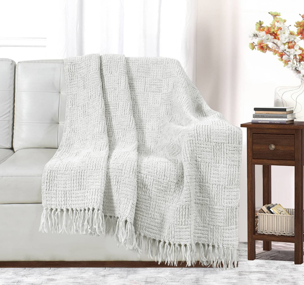 Kathy Ireland Oversized Chenille Fringed Basket Throw by Bed Bath Fashions — view 2