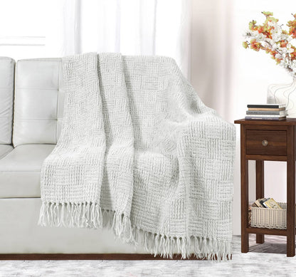 Kathy Ireland Oversized Chenille Fringed Basket Throw by Bed Bath Fashions — view 2