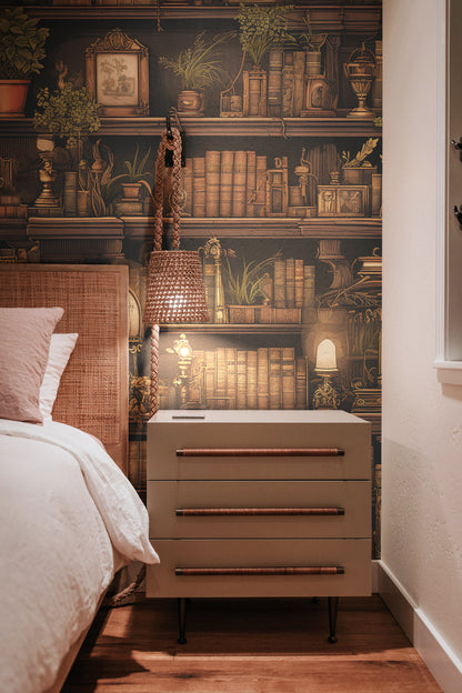Antique Bookshelf Elegance vintage library removable wallpaper mural