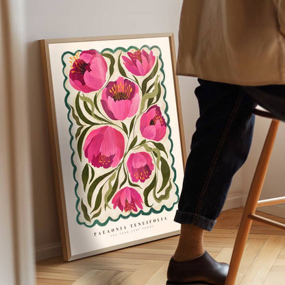 Summer Peony, Art Print, Neutral Print, Hand Drawn, Quirky