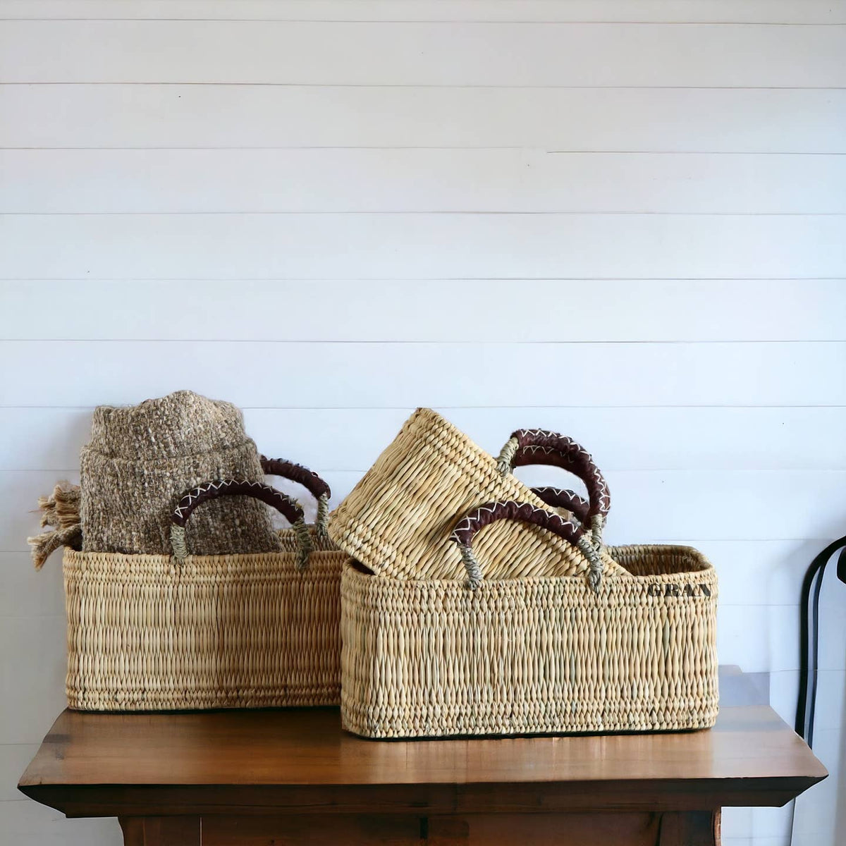 Market Reed Storage & Leather Baskets Shopping Bag by Gran Wholesale