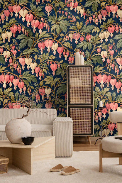 Wallpaper detail showing line quality and leaf veining in dicentra pattern