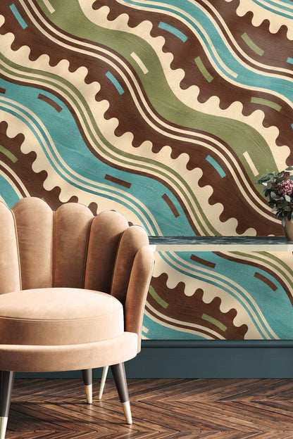 Wallpaper pattern detail highlighting alternating curved lines