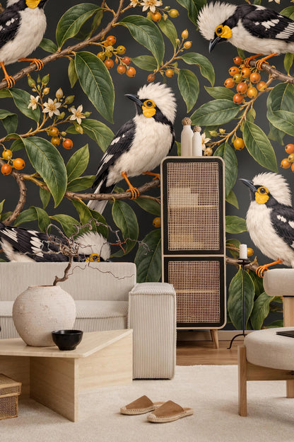 Bird Profile Displayed on Wall Mural in Modern Room