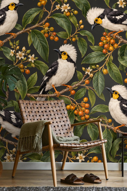 Wallpaper Section Highlighting White Blossoms and Dark Leaves