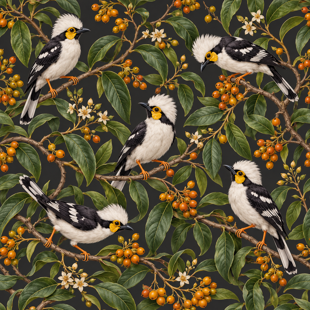 Orange Berries Cluster with Leaves on Wallpaper Art